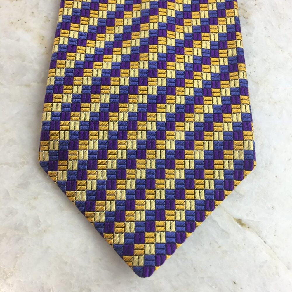 SAZZARA BLUE, PURPLE, GOLD, YELLOW WOVEN SILK NECKTIE